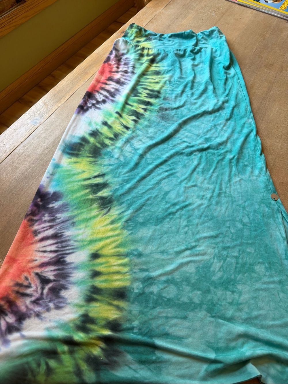 Boho Tie-Dye Turquoise Maxi Skirt